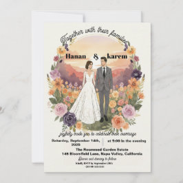 Convite de Casamento com Coroa Floral em Aquarela