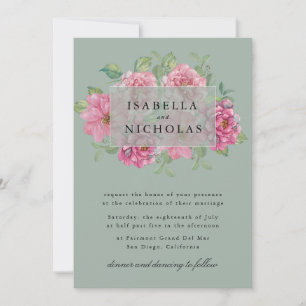 Convite de Casamento com Coroa Floral em Fundo Ver
