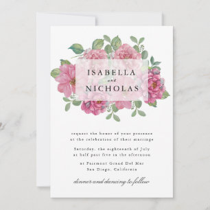 Convite de Casamento com Coroa Floral Rosa