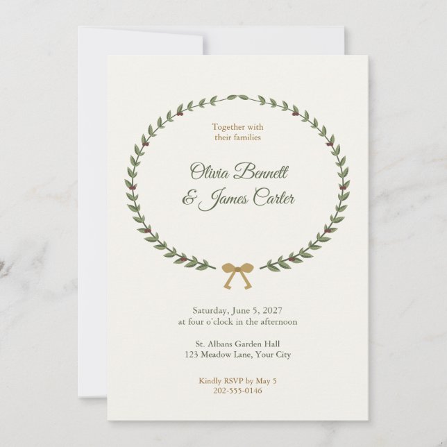 Convite de Casamento com Crista de Coroa de Louros (Frente)