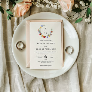 Convite de Casamento com Crista de Flor Silvestre