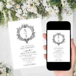 convite de casamento com crista de folhagem preto