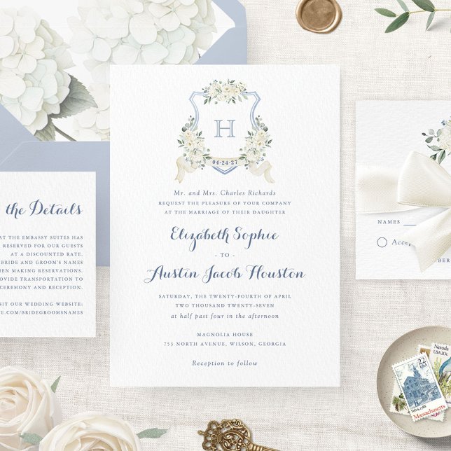Convite de Casamento com Crista Monograma de Flora (Criador carregado)