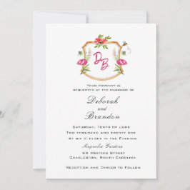 Convite de Casamento com Crista Monogramada com Fl