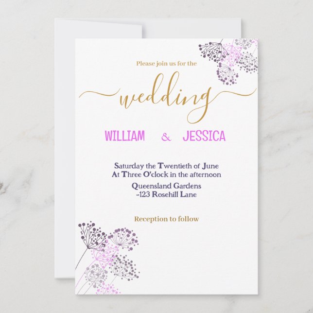 Convite de Casamento com desenho botânico moderno (Frente)