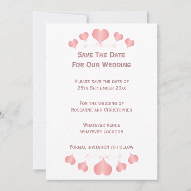 Convite de Casamento com Desenho de Corações Rosa (Frente)
