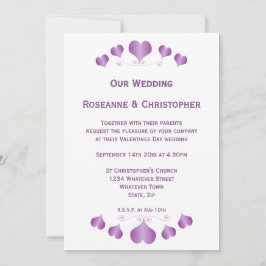 Convite de Casamento com Desenho de Corações Roxos