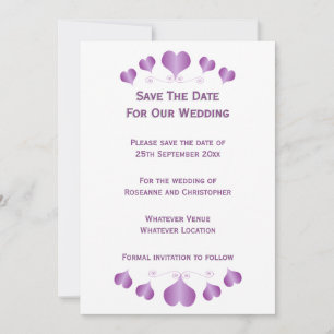 Convite de Casamento com Desenho de Corações Roxos