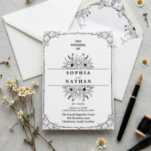 Convite de Casamento com Desenho de Flor Silvestre