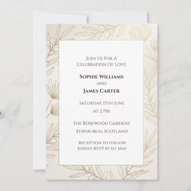 Convite de Casamento com Desenho de Linha de Cardo (Frente)