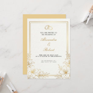 Convite de Casamento com Desenho de Lírio Dourado