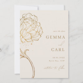 Convite de casamento com desenho de peônia em linh