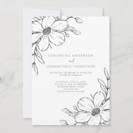 Convite de Casamento com Desenho Floral Preto