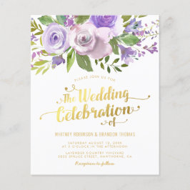 Convite de Casamento com Desenho Floral Roxo em Aq