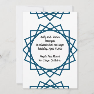 convite de casamento com desenho geométrico azul