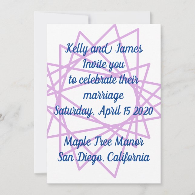 Convite de casamento com desenho geométrico rosa/r (Frente)