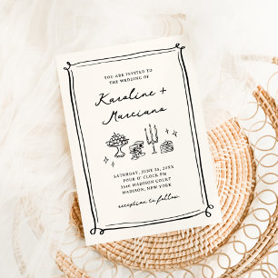 Convite de Casamento com Desenhos à Mão Caprichoso