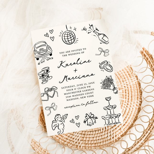 Convite de Casamento com Desenhos à Mão Caprichoso (Criador carregado)