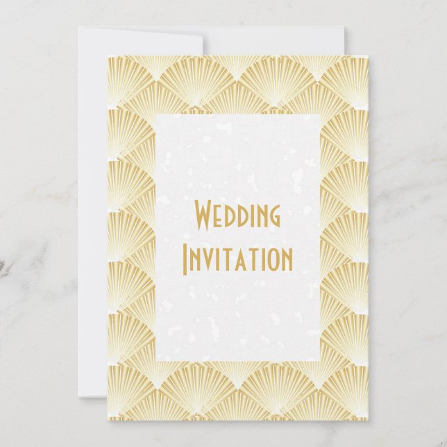 Convite de Casamento com Design Art Déco Dourado (Frente)