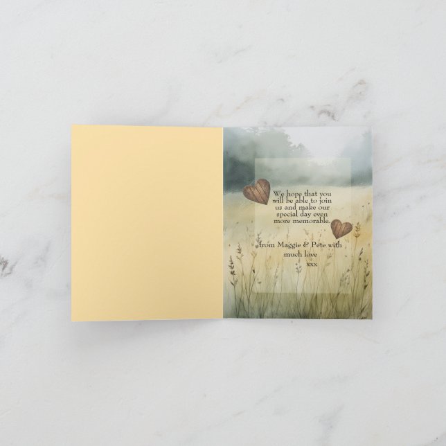 convite de casamento com design de coração de camp (Interior)