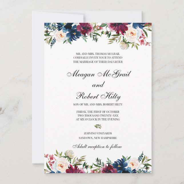 Convite de Casamento com Design Floral em Aquarela (Frente)