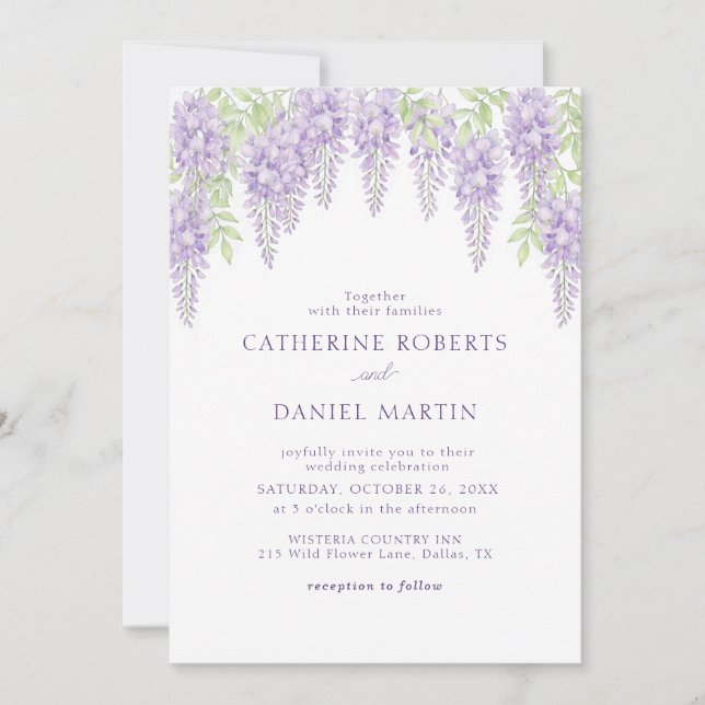 Convite de Casamento com Design Floral Lavanda Wis (Frente)