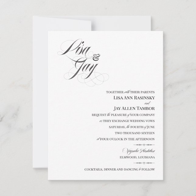 Convite de casamento com design personalizado eleg (Frente)