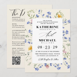 Convite de Casamento com Detalhes de Campo de Flor