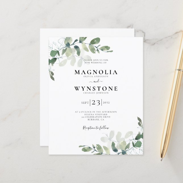 Convite de Casamento com Detalhes de Eucalipto Eco (Frente/Verso In Situ)