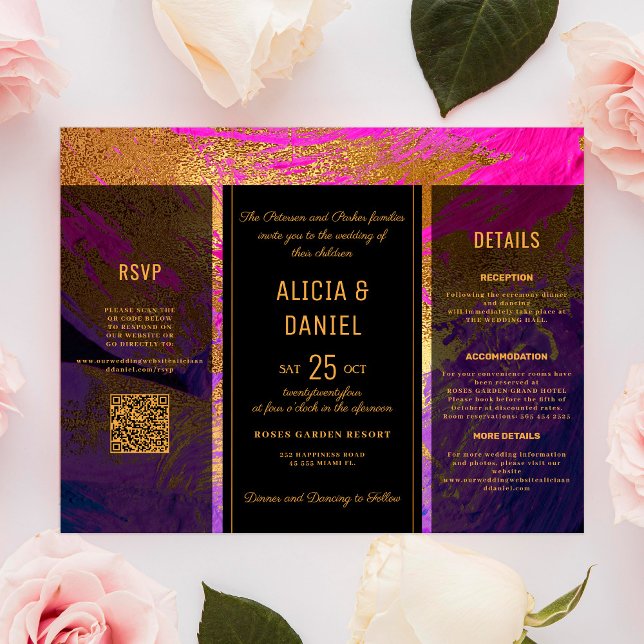 Convite de casamento com detalhes de RSVP em códig (Criador carregado)