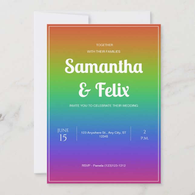 Convite de Casamento com Efeito Ombre de Tons de A (Frente)