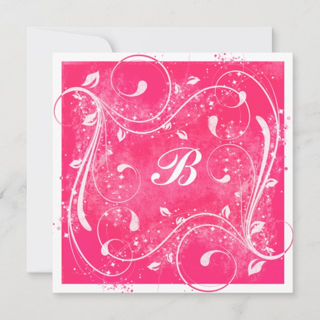 Convite de Casamento com Espirais Rosa e Branco (Frente)