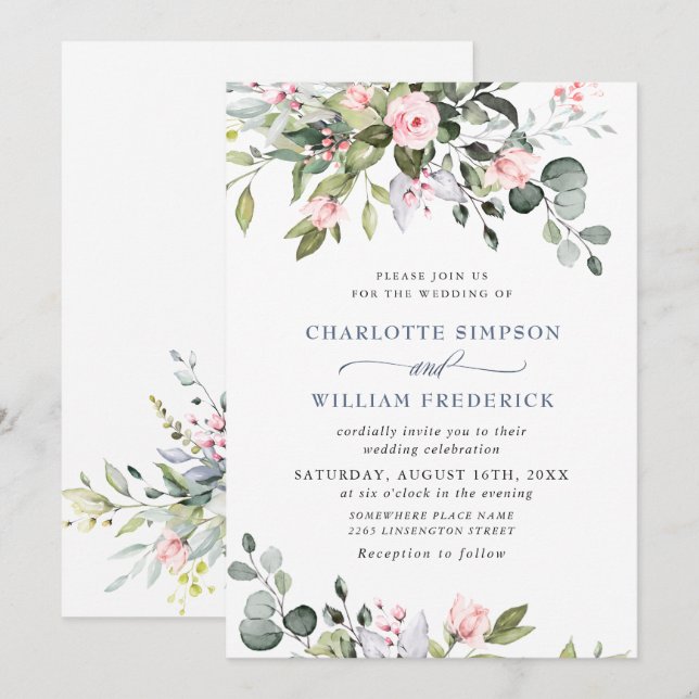 Convite de Casamento com Eucalipto em Aquarela (Frente/Verso)