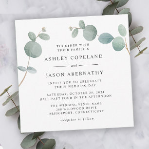 Convite de Casamento com Eucalipto em Aquarela