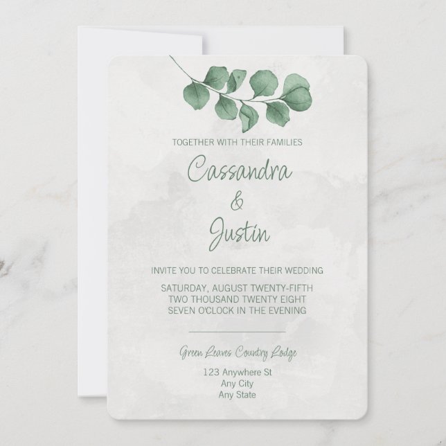 Convite de Casamento com Eucalipto em Aquarela (Frente)