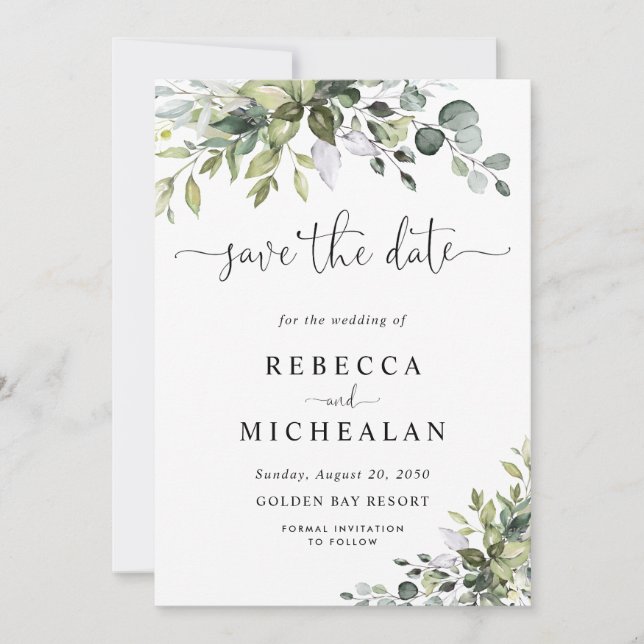 Convite de Casamento com Eucalipto Save The Date (Frente)