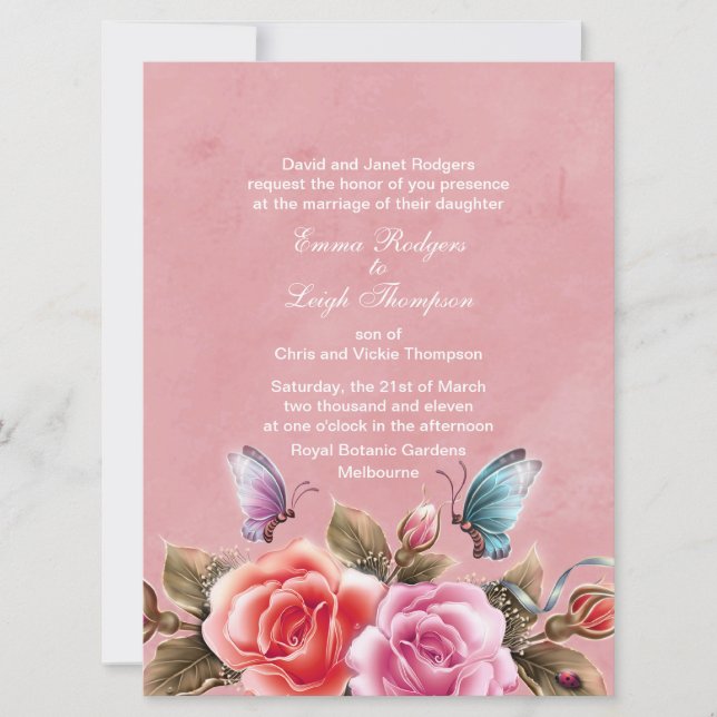 Convite de Casamento com Explosão Floral Rosa (Frente)