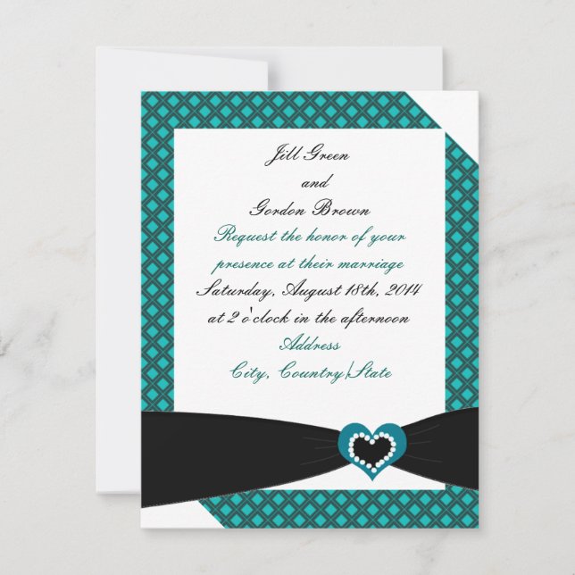 Convite de Casamento com Faixa Preta e Laço Azul (Frente)