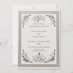 Convite de Casamento com Filigrana de Cardo Roxo