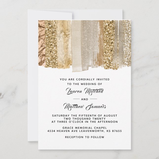Convite de Casamento com Fita Dourada (Frente)