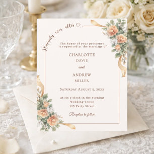 Convite de casamento com fita floral de champanhe 