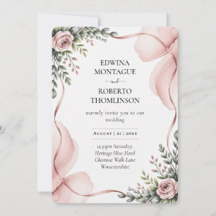 Convite de Casamento com Fita Floral Heritage Blus