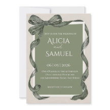 Convite de Casamento com Fita Verde Sage Elegante