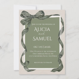 Convite de Casamento com Fita Verde Sage Elegante