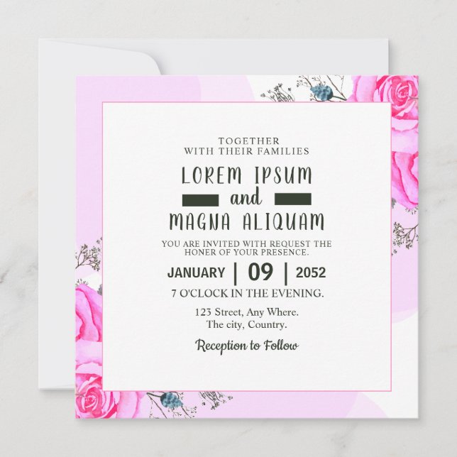 convite de casamento com flor (Frente)