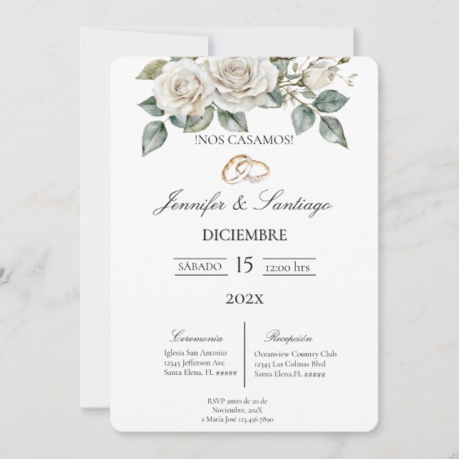 Convite de casamento com flor branca (Frente)