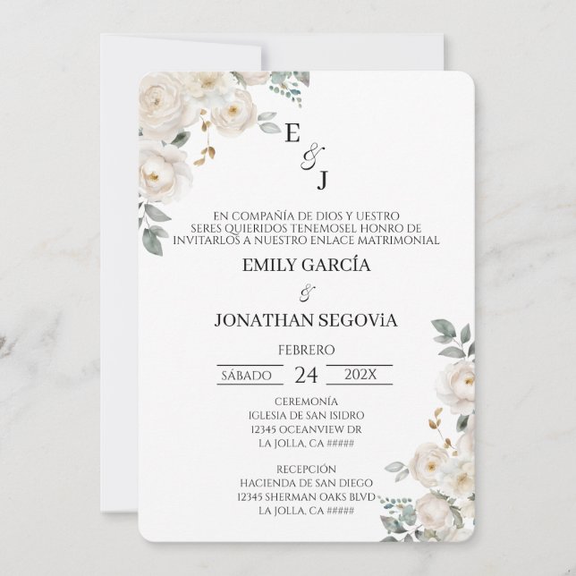 Convite de casamento com flor branca (Frente)