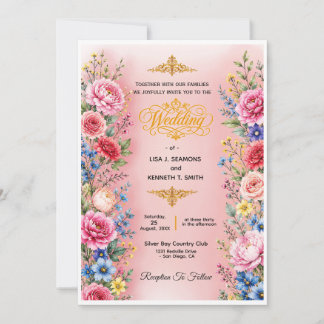 Convite de Casamento com Flor de Aquarela Romântic