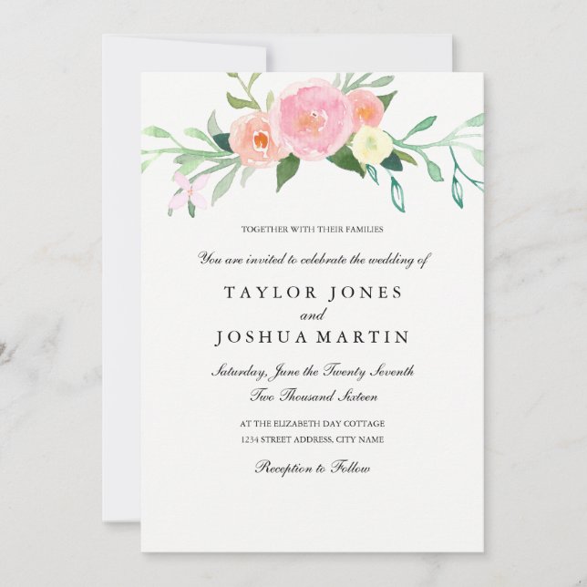 Convite de Casamento com Flor de Campo em Aquarela (Frente)