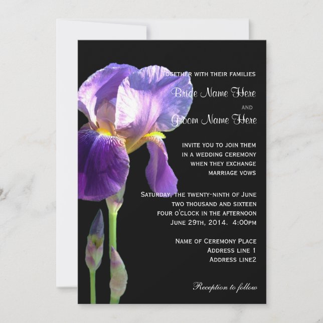 Convite de casamento com flor de íris roxa (Frente)